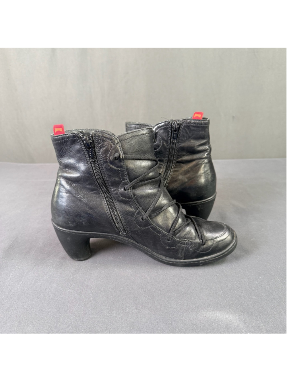 Camper Ankle Boots Women 9.5 Wrap Lace Side Zip Dark Academia Whimsigoth Black - Picture 6 of 13